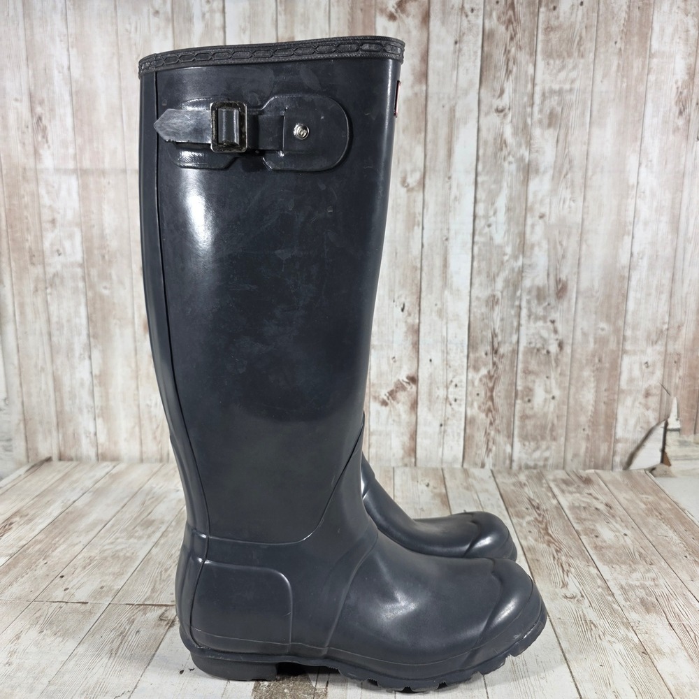 Hunter Original Gloss Tall Navy Blue Rain Boots Womens Size 7 Waterproof W23616